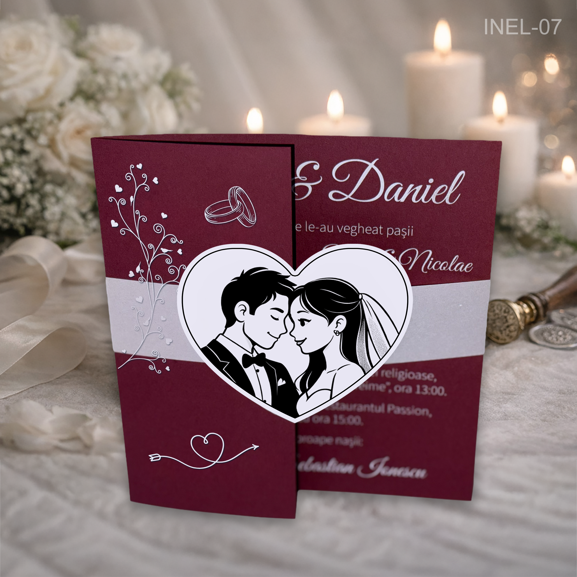 invitatii nunta deosebite visiniu INEL-07 invitatii nunta personalizate