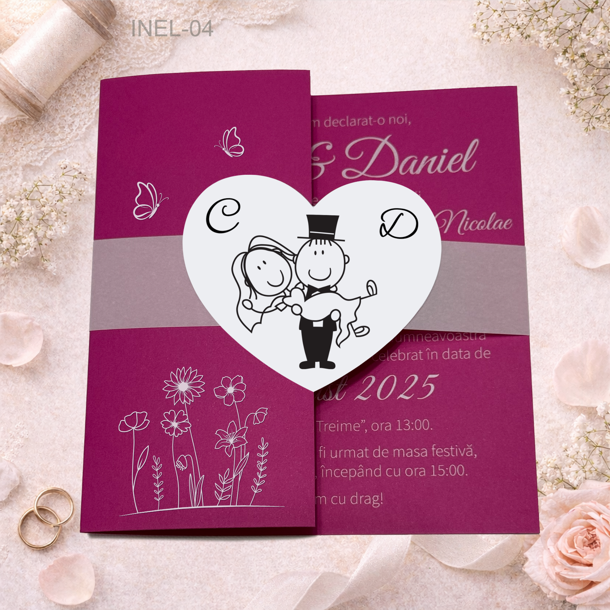 invitatii nunta elegante fucsia INEL-04 invitatii nunta personalizate